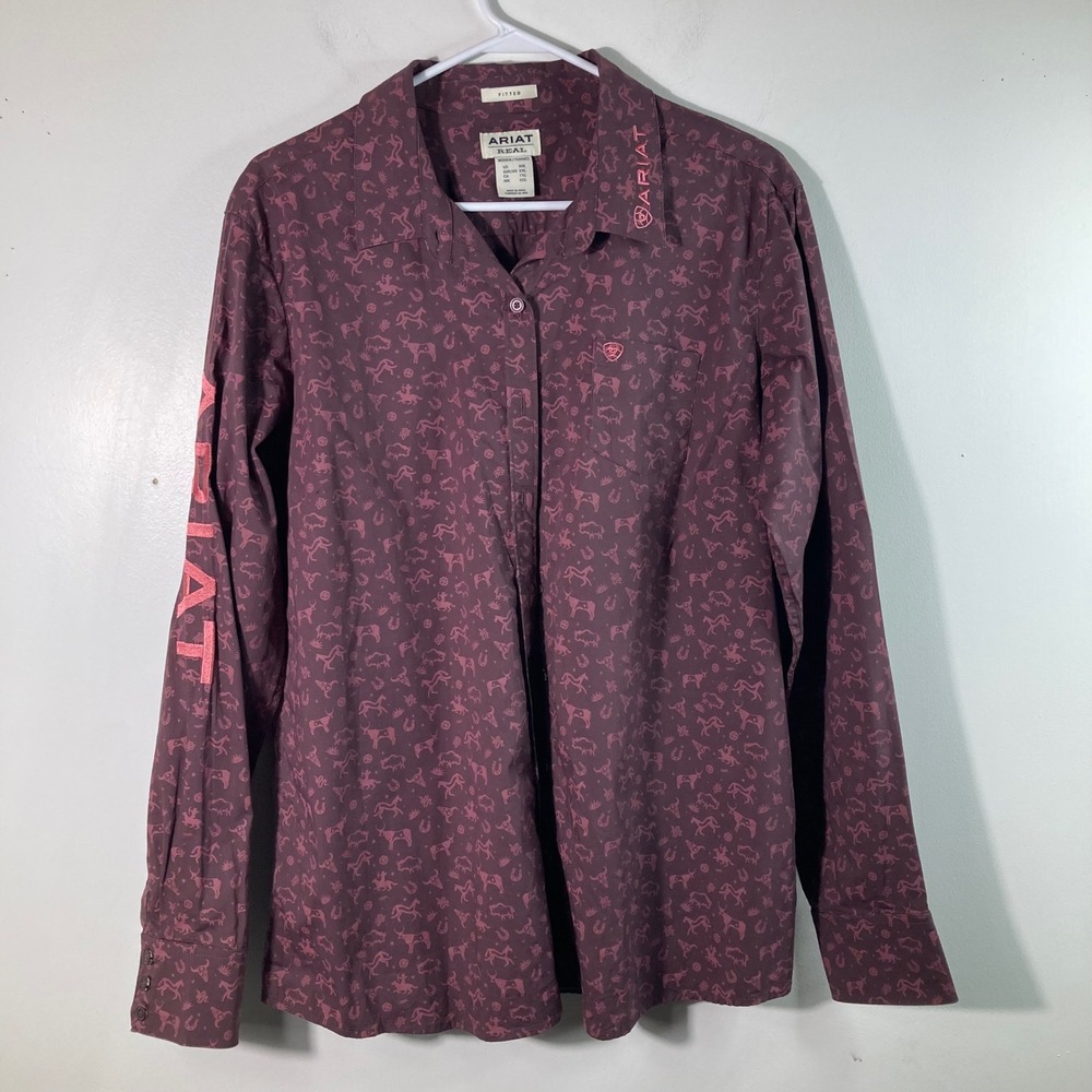 Ariat Women's Burgundy Button-Down Shirt with Pink Accents